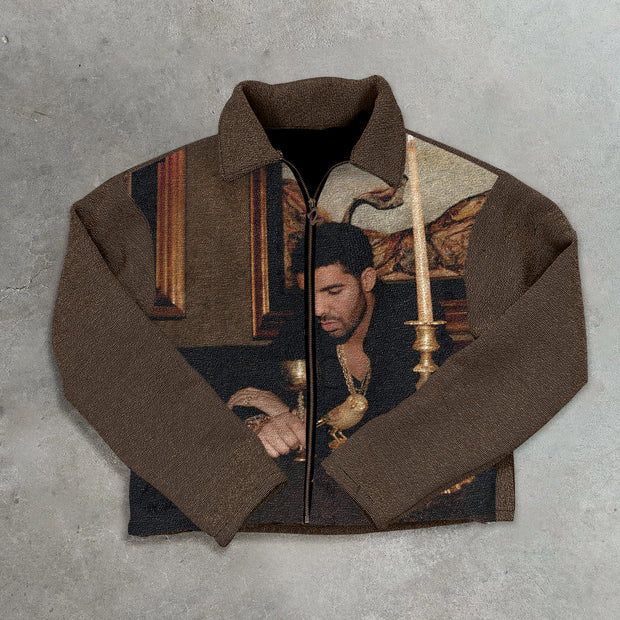 Pop Character Print Lapel Tapestry Jacket