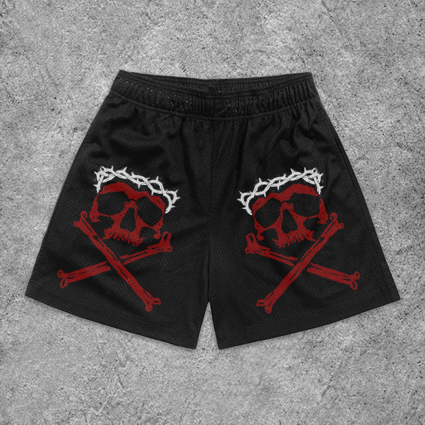 Street Skull Print Sports Mesh Shorts