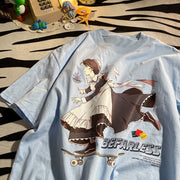 Skateboard Girl Print Casual Loose Harajuku Short Sleeve T-Shirt