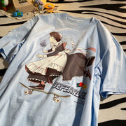 Skateboard Girl Print Casual Loose Harajuku Short Sleeve T-Shirt