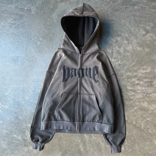 Gradient lettering zip-up hoodie