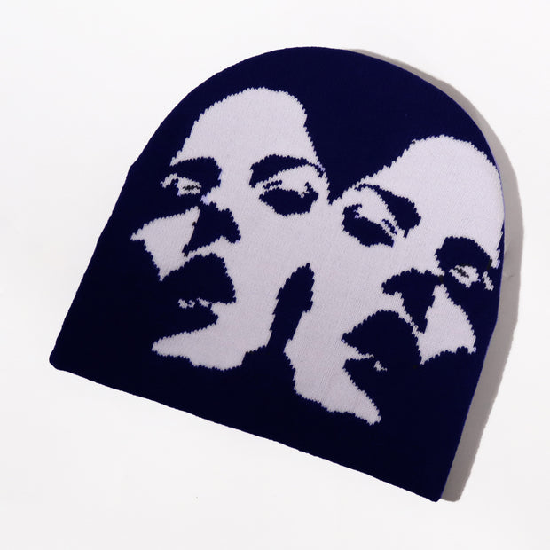 Double Face Woman Pattern Knitted Hat