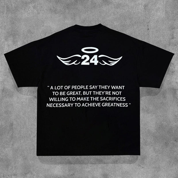 No.8/24 Letters Print Short Sleeve T-Shirt