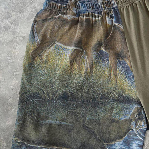 Vintage fawn print casual tie-dye shorts