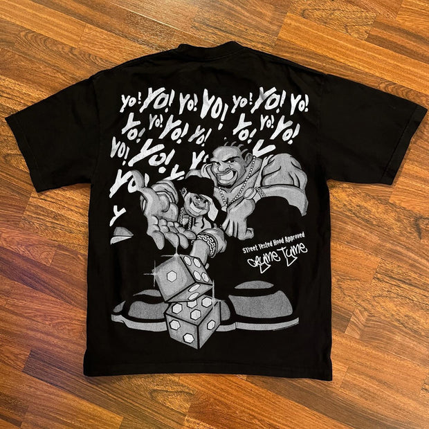 Crime Tyme Casual Street Wrestling Print T-Shirt