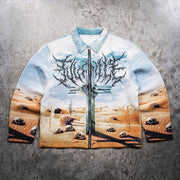 Desert Doom Casual Street Retro Gradient Zipper Tapestry Jacket