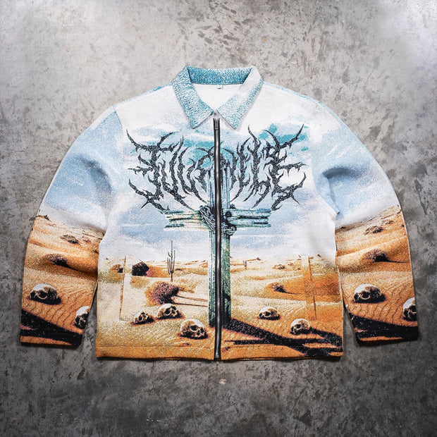 Desert Doom Casual Street Retro Gradient Zipper Tapestry Jacket