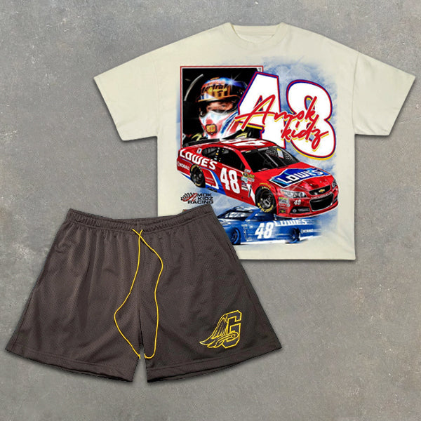 Racing Graphic Print Short Sleeve Two Piece