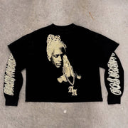 Fashion Fake Two Character Print Long Sleeve T-Shirt