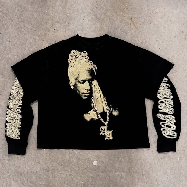 Fashion Fake Two Character Print Long Sleeve T-Shirt