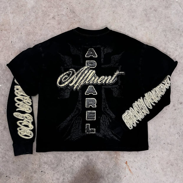 Fashion Fake Two Character Print Long Sleeve T-Shirt