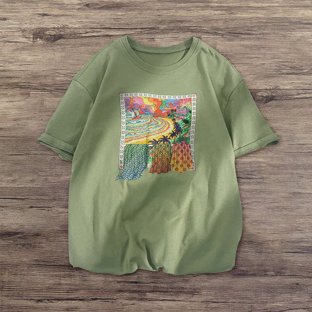 Fashion art print short-sleeved retro T-shirt