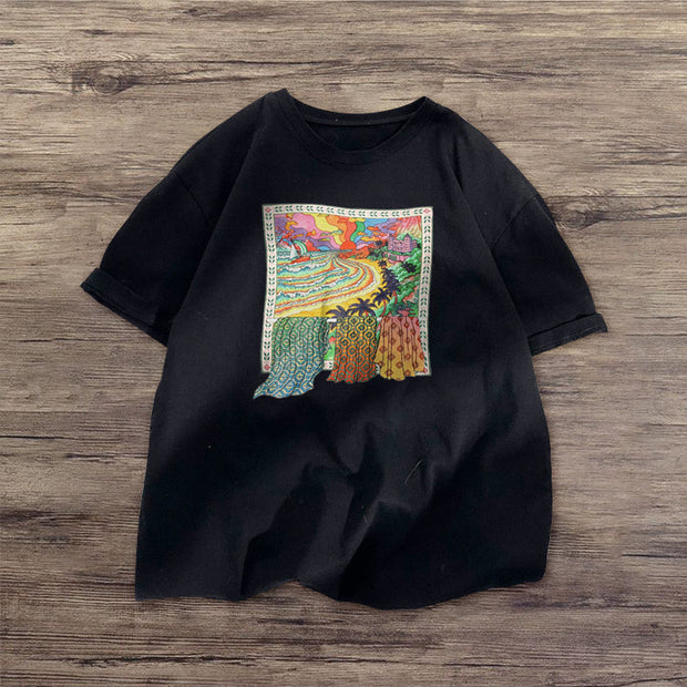 Fashion art print short-sleeved retro T-shirt