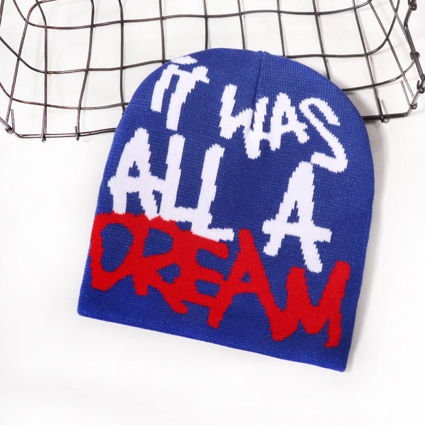 Lettering jacquard knitted hat