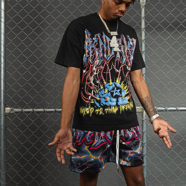 Super Brain Casual T-shirt Mesh Shorts Two-Piece Set