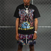 Super Brain Casual T-shirt Mesh Shorts Two-Piece Set