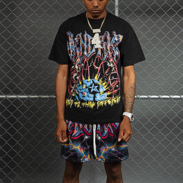 Super Brain Casual T-shirt Mesh Shorts Two-Piece Set