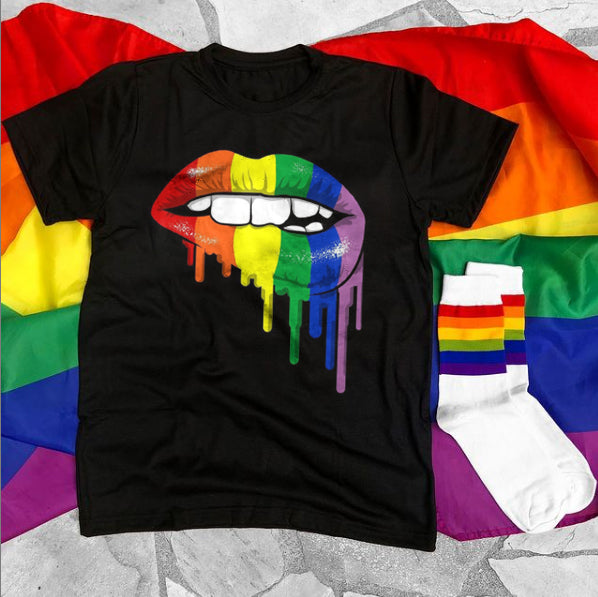 Casual lip print short-sleeved T-shirt