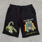 Skull and Scorpion Graphic Print Drawstring Shorts