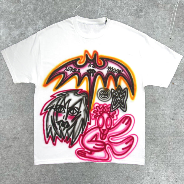 Fashion Preppy Graffiti Print Short Sleeve T-Shirt