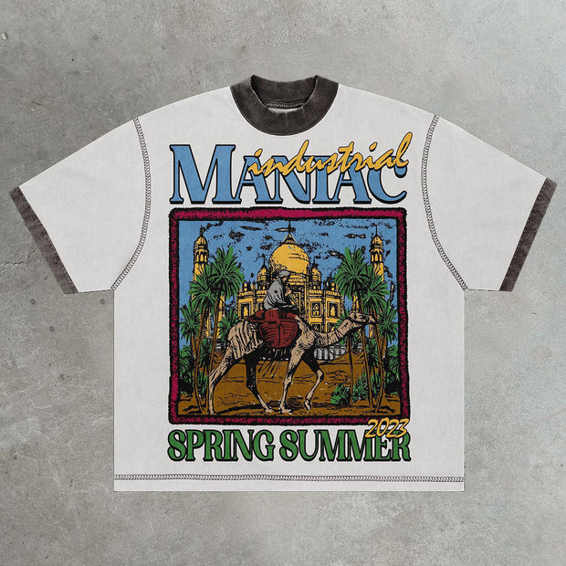 Arabian casual street print patchwork T-shirt