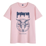 Cotton round neck literary print short-sleeved T-shirt