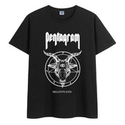 Cotton round neck literary print short-sleeved T-shirt