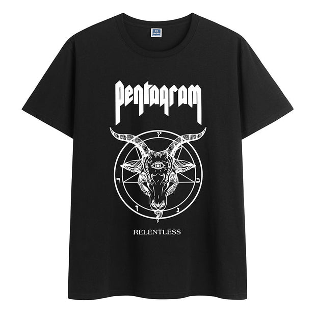 Cotton round neck literary print short-sleeved T-shirt