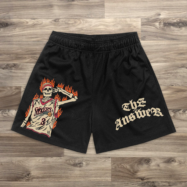 Street Skull Print Mesh Shorts