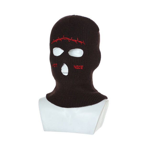 Embroidered Ski Three Hole Knit Hat Ski Warm Ear Guard Head Cover