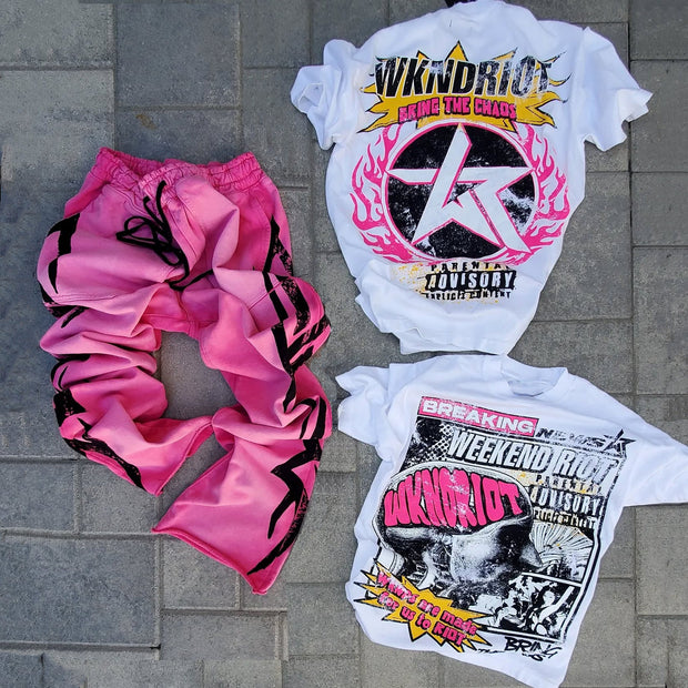 Casual Street Retro T-shirt Washed Trousers Two-piece Set