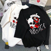 Skull pattern loose couple design T-shirt