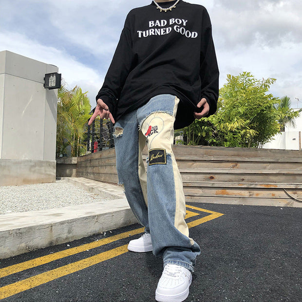 Vintage oatchwork ripped hip hop jeans