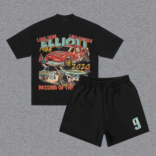 Racer No. 9 Print Short Sleeve Two Piece Set