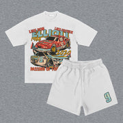 Racer No. 9 Print Short Sleeve Two Piece Set