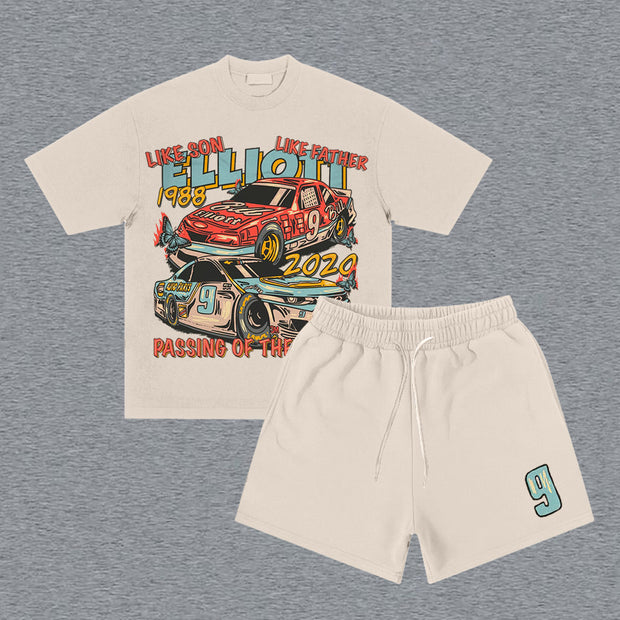 Racer No. 9 Print Short Sleeve Two Piece Set