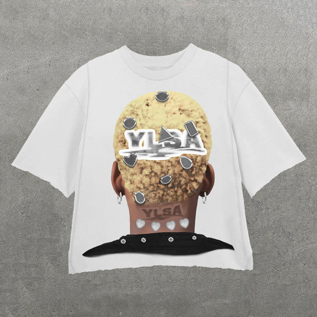 Casual Back Of Head Print Short Sleeve T-shirt