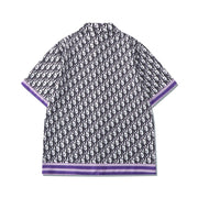 Tide brand casual print striped stand-up collar loose short-sleeved shorts suit