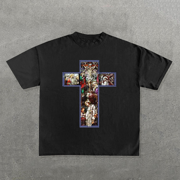 Cross Jesus Print Short Sleeve T-Shirt