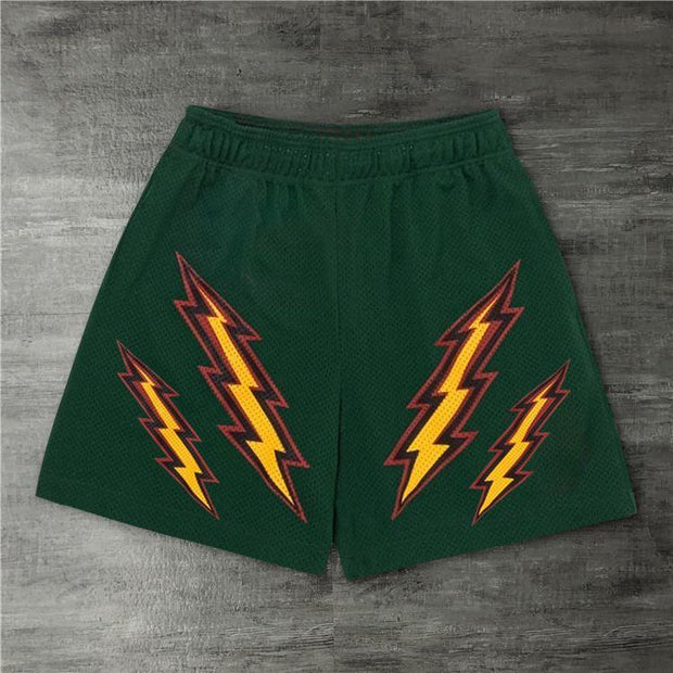 Street style track shorts with double lightning print