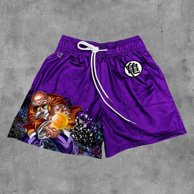 Casual Anime Print Mesh Pocket Shorts