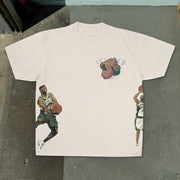Casual personality sports style large silhouette printed T-shirt