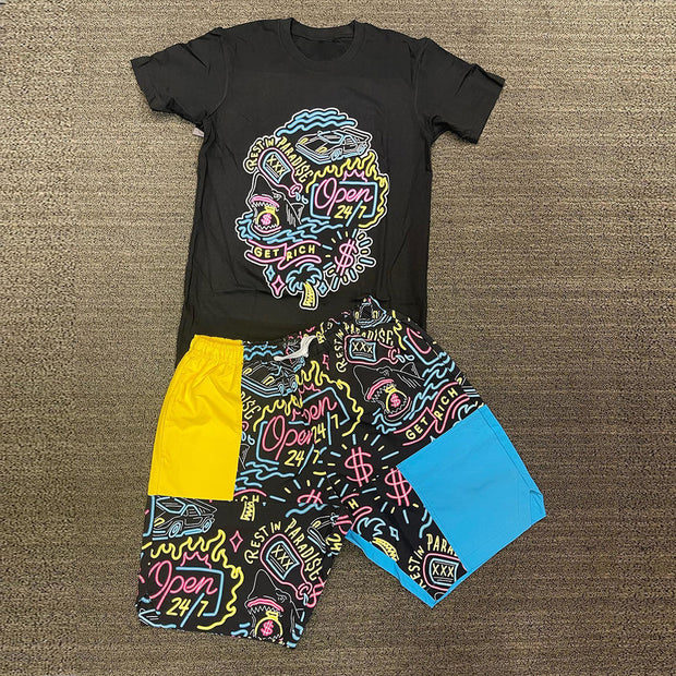 Street Money Print Short Sleeve Suit