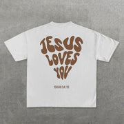 Jesus Loves You Print Short Sleeve T-Shirt