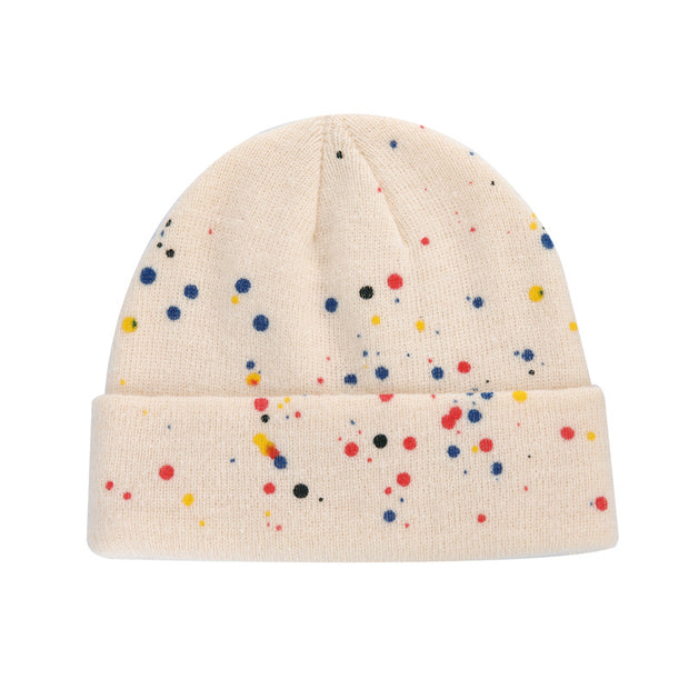 Spray-painted colorful polka dot graffiti wool knitting hat