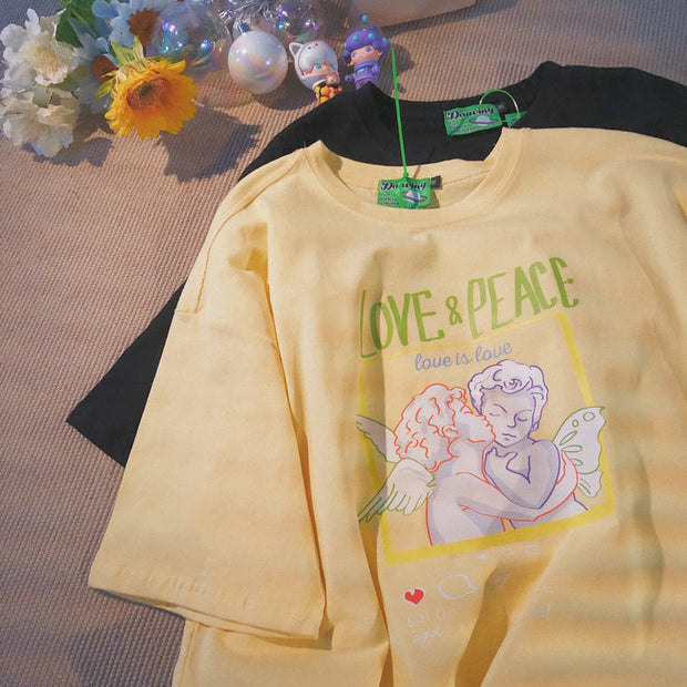 Love Angel Loose Round Neck Short Sleeve T-Shirt