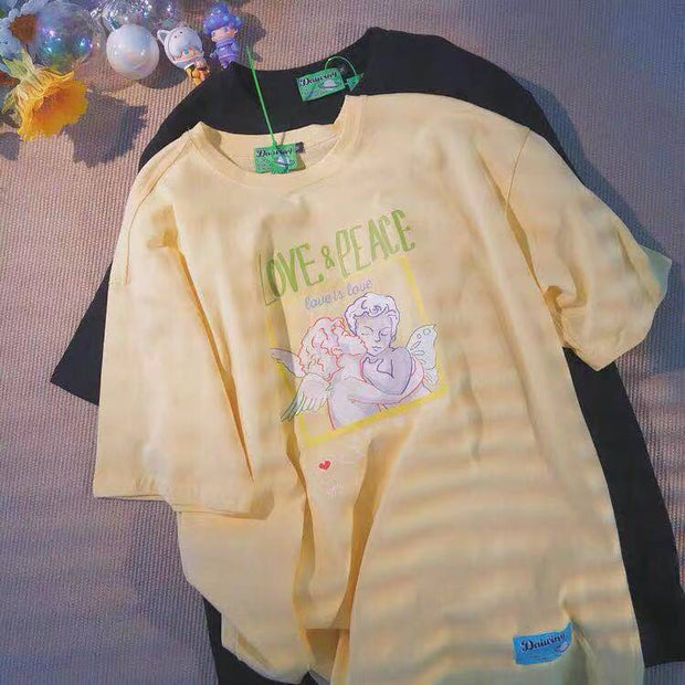 Love Angel Loose Round Neck Short Sleeve T-Shirt