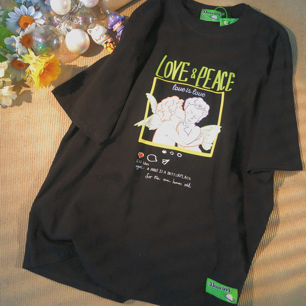 Love Angel Loose Round Neck Short Sleeve T-Shirt