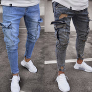 Trendy knee ripped zipper pencil denim trousers