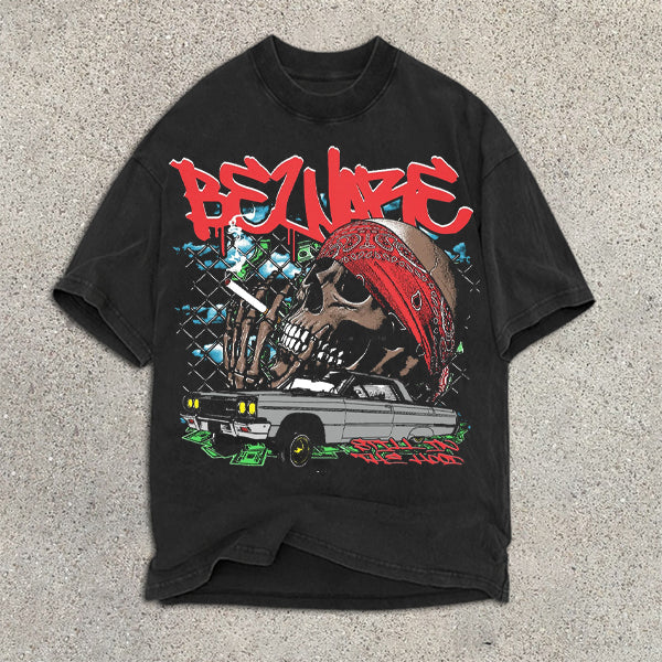 Skull Racing Graphic Print Short Sleeve T-Shirt